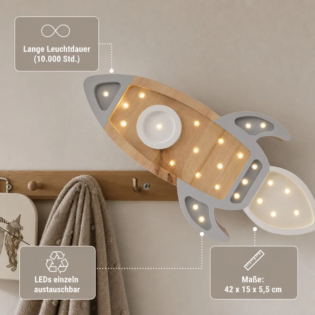 little lights Led Deko Kinderlampe Rakete grau
