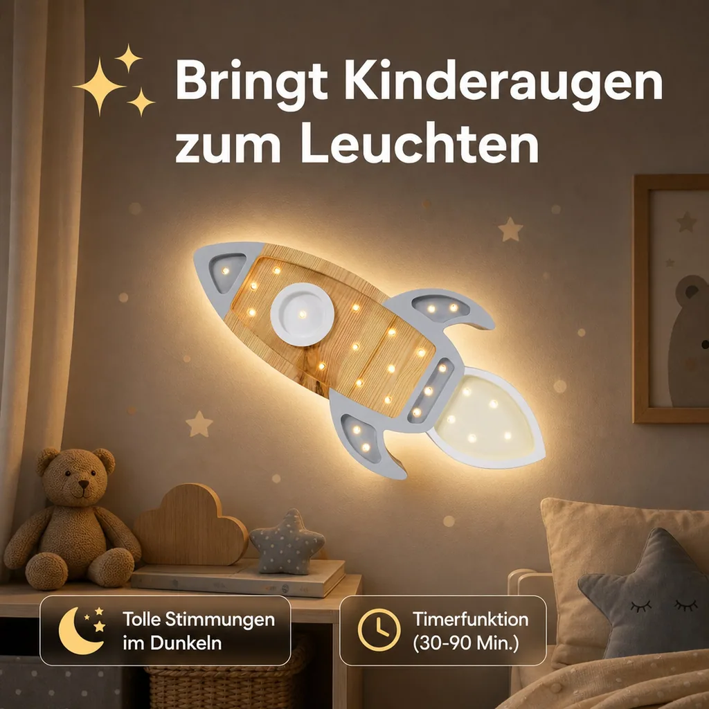 little lights Led Deko Kinderlampe Rakete grau