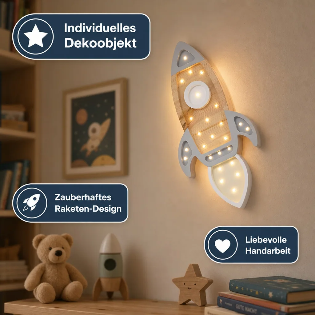 little lights Led Deko Kinderlampe Rakete grau