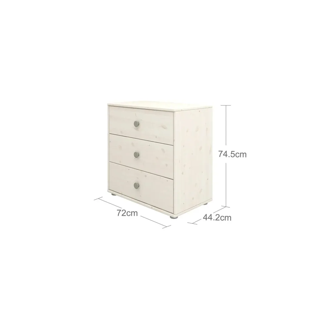 Flexa Kommode - Classic, mit 3 Schublade, 72x74,5 cm, Farbe: Weiß gekalkt / Weiß gekalkt / Naturgrün