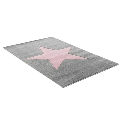 Livone Kinderteppich Stern rosa auf grau, Teppichgrösse: 120 x 180 cm