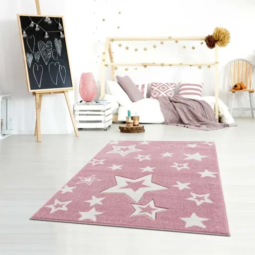 Livone Kinderteppich Galaxy Sterne rosa, Teppichgrösse: 120 x 180 cm