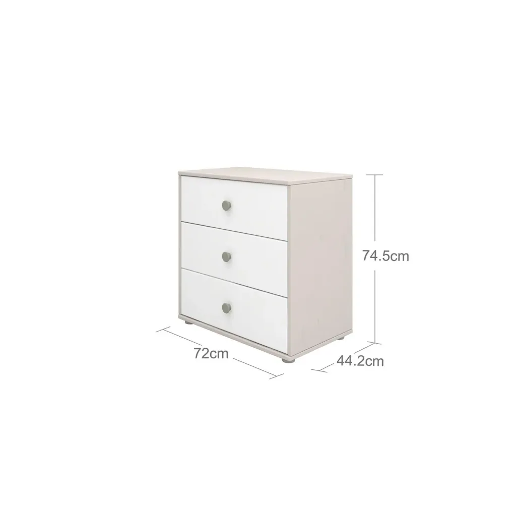 Flexa Kommode - Classic, mit 3 Schublade, 72x74,5 cm, Farbe: Grau gekalkt / Weiß / Naturgrün