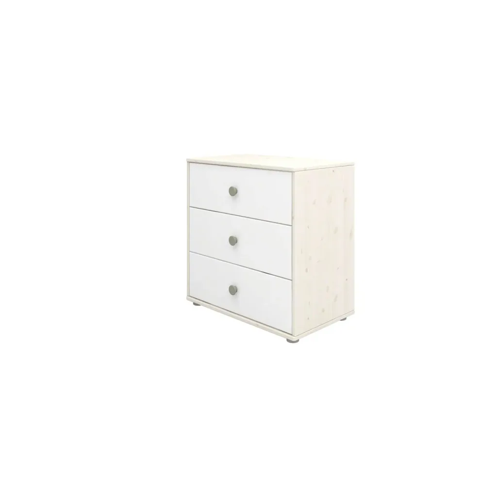 Flexa Kommode - Classic, mit 3 Schublade, 72x74,5 cm, Farbe: Grau gekalkt / Weiß / Naturgrün