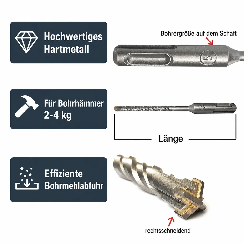 SDS Bohrer, Hammerbohrer 6,5mm, Betonbohrer, Steinbohrer