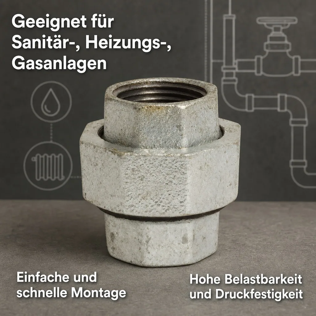 Gewindefitting Temperguss Verschraubung, Konische Verschraubung Temperguss 1 Zoll