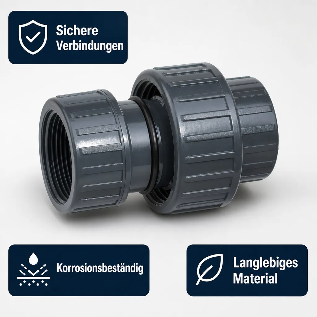 PVC Verschraubung 1 1/2 Zoll, IG x IG