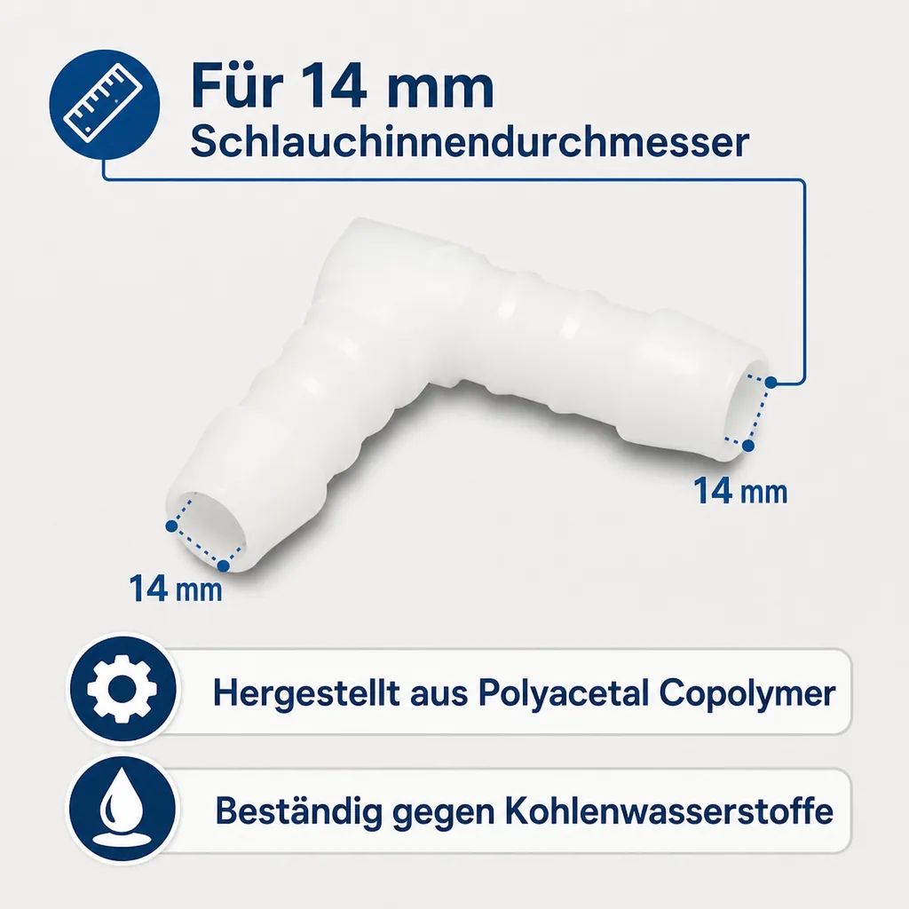 Schlauchverbinder Kunststoff Winkel 90° 14 mm