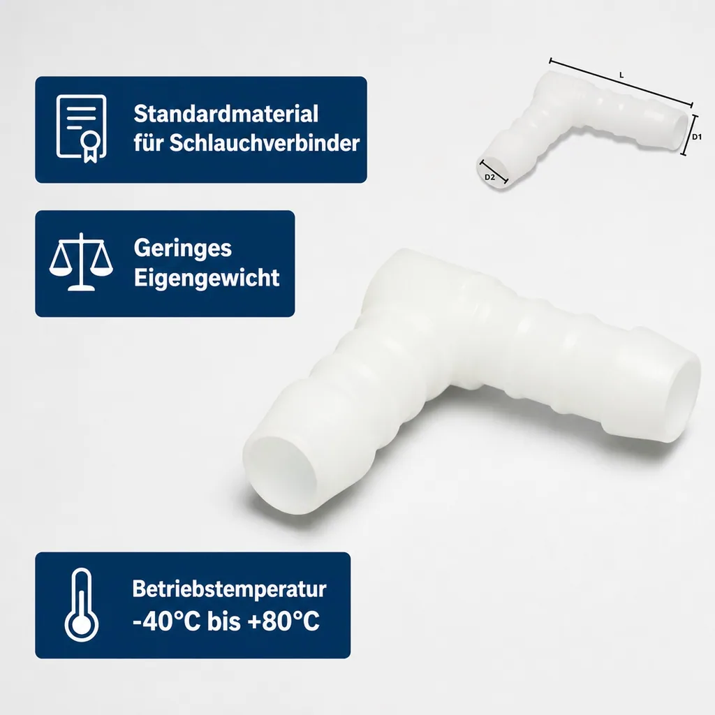 Schlauchverbinder Kunststoff Winkel 90° 14 mm