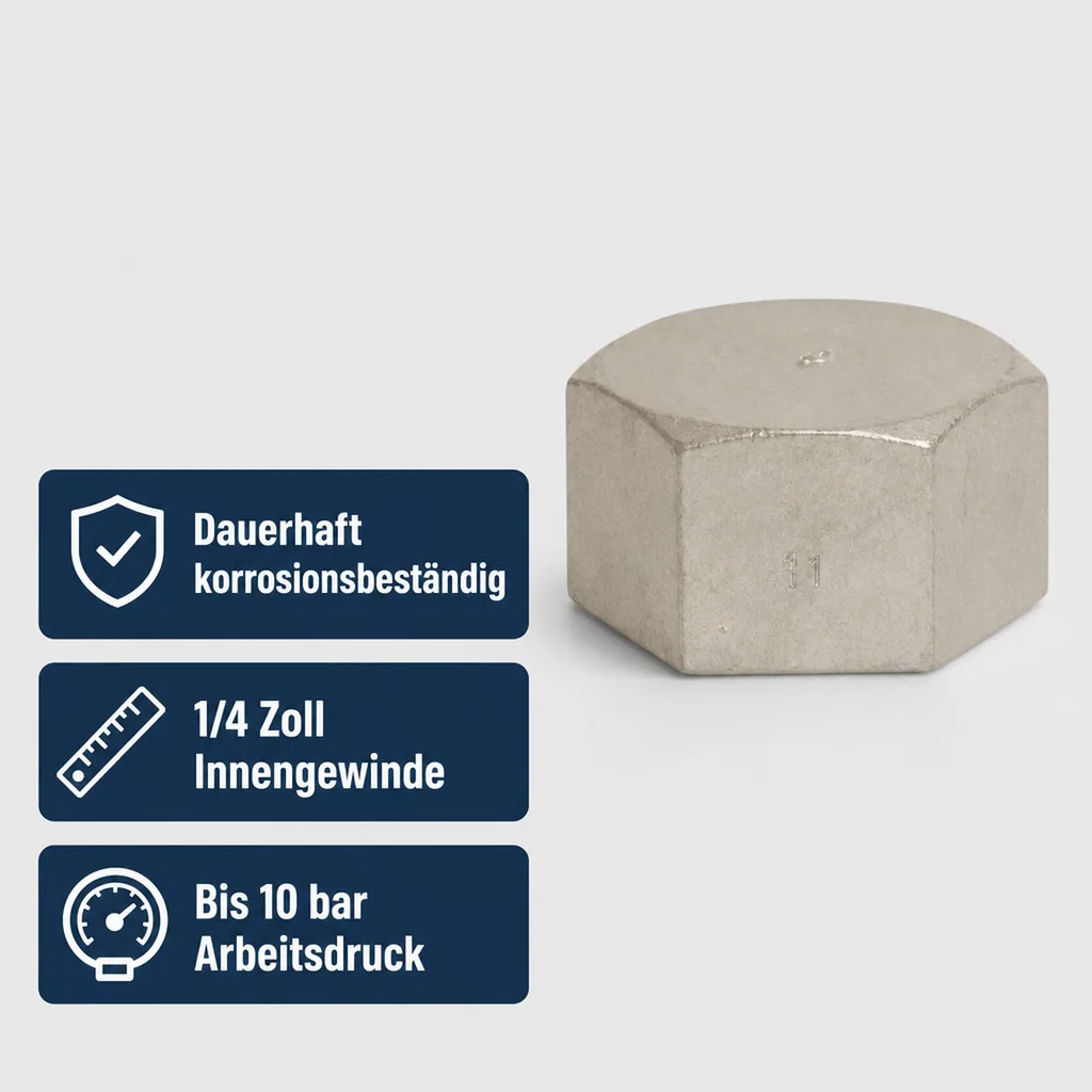 Edelstahl Kappe, Gewindefitting Edelstahl, 1/4 Zoll IG, 10 bar