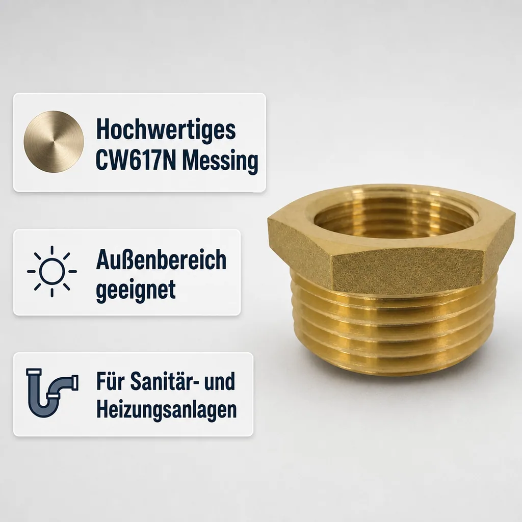 Messing Reduzierstück, Gewindefitting, 3/4" AG x 1/2" IG, Reduzierung