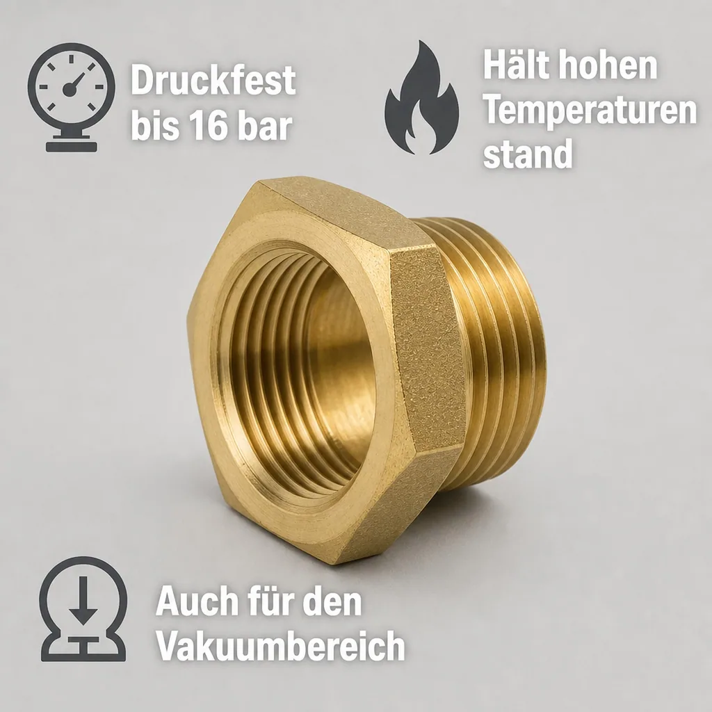 Messing Reduzierstück, Gewindefitting, 3/4" AG x 1/2" IG, Reduzierung