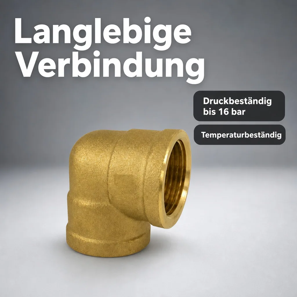 Messing Winkel 90 Grad, Gewindefitting Messing, 2 Zoll IG x IG, Rohrwinkel, Sanitär, Heizung