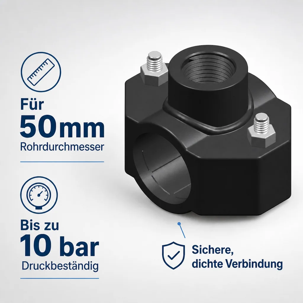 Anbohrschelle, PP Anbohrschelle 50mm, 1 Zoll, Wasserleitung anzapfen