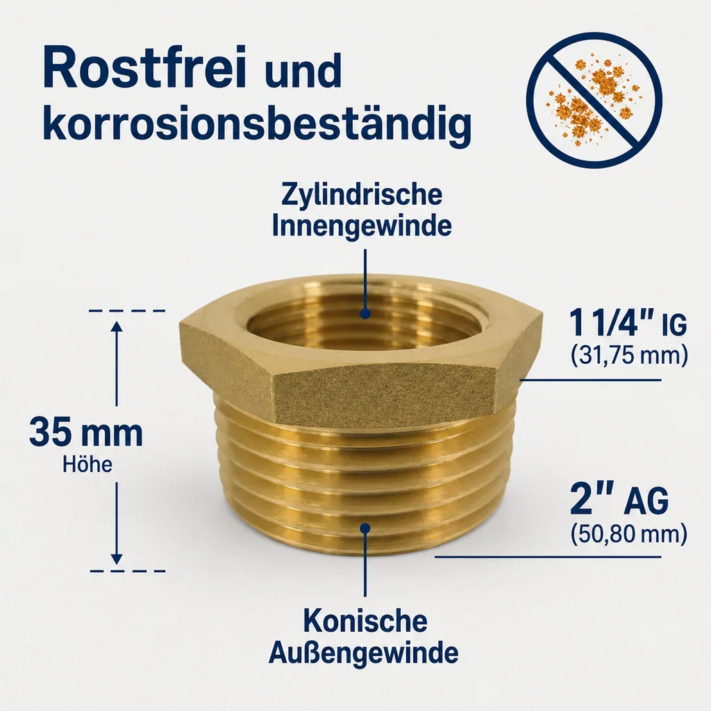 Gewindefitting Messing Reduzierstück 2" AG x 1 1/4" IG