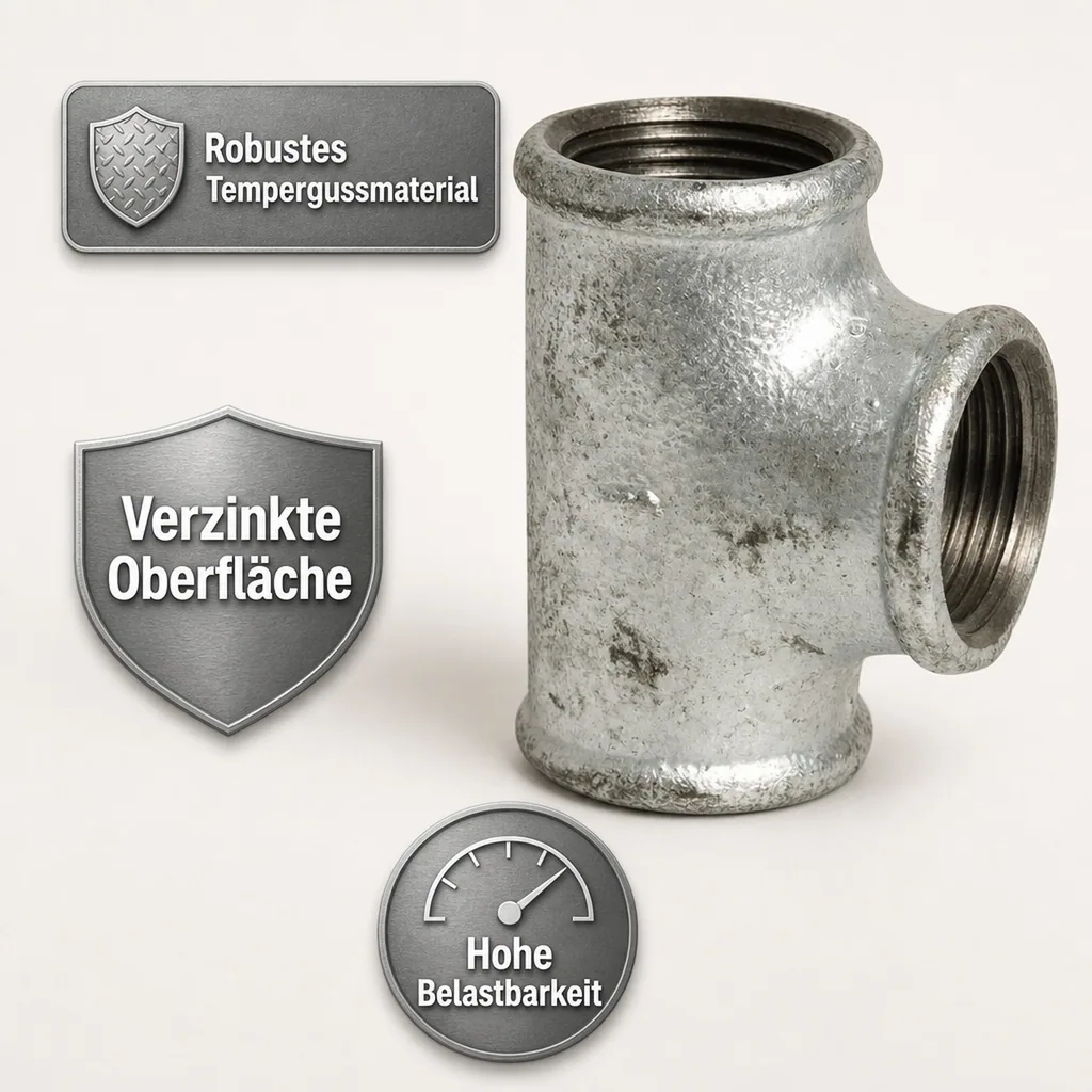 T Stück Temperguss, Gewindefitting, 2 Zoll IG, Tempergussfitting
