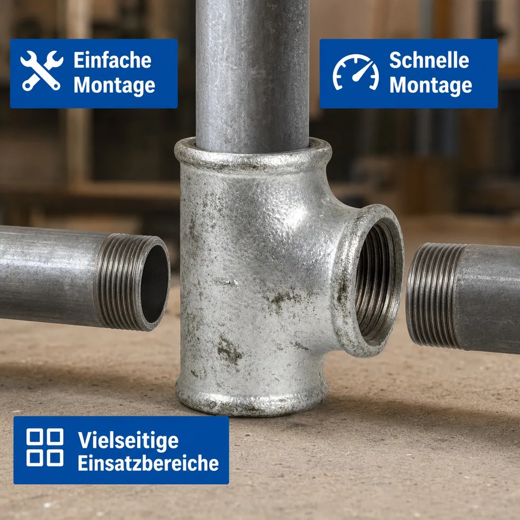 T Stück Temperguss, Gewindefitting, 2 Zoll IG, Tempergussfitting