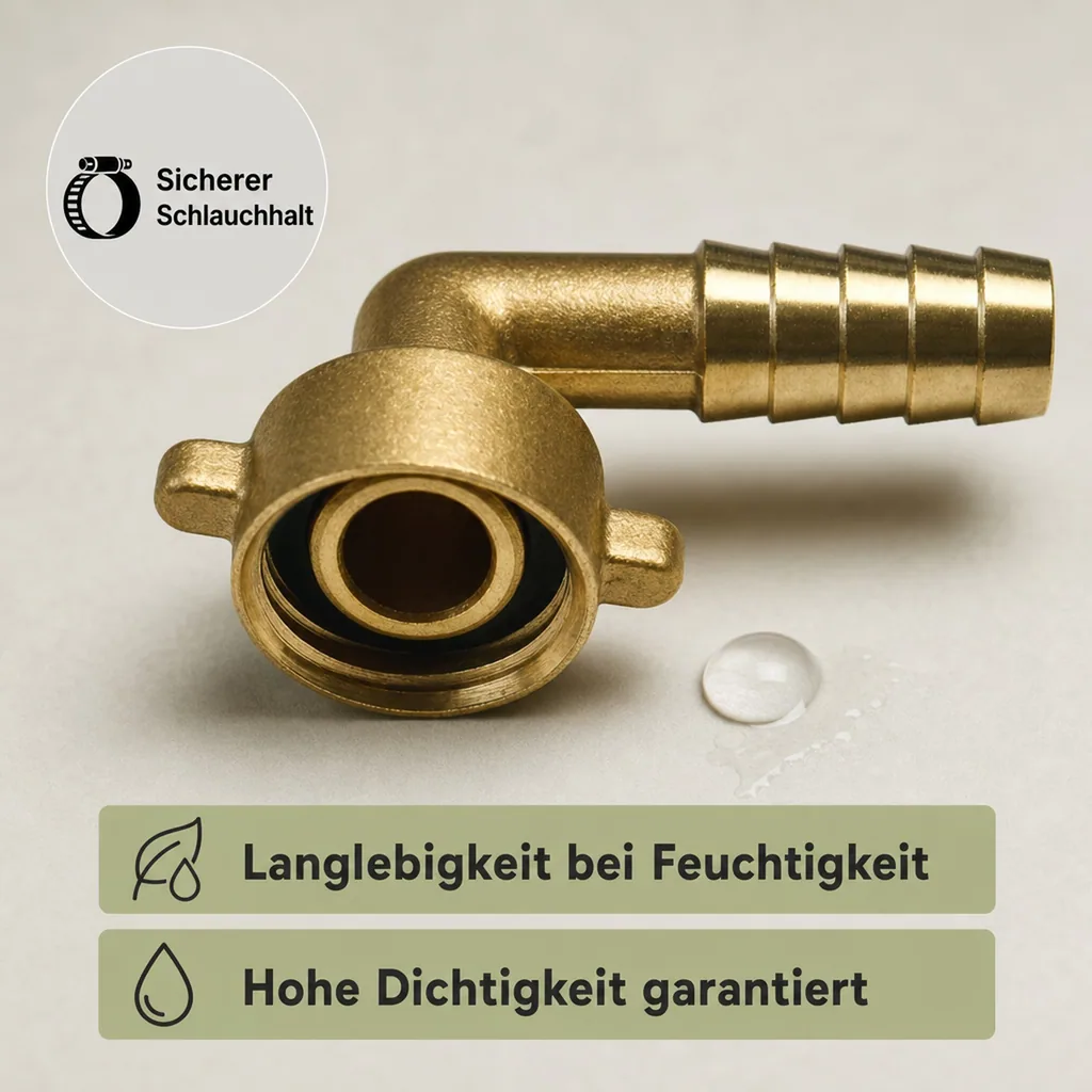 Schlauchverschraubung Messing 1/2 Zoll Winkel, 13 mm