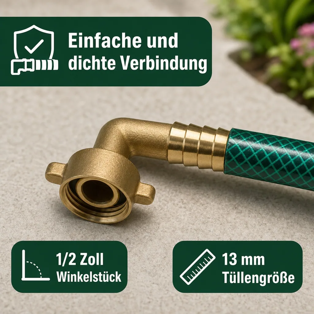 Schlauchverschraubung Messing 1/2 Zoll Winkel, 13 mm
