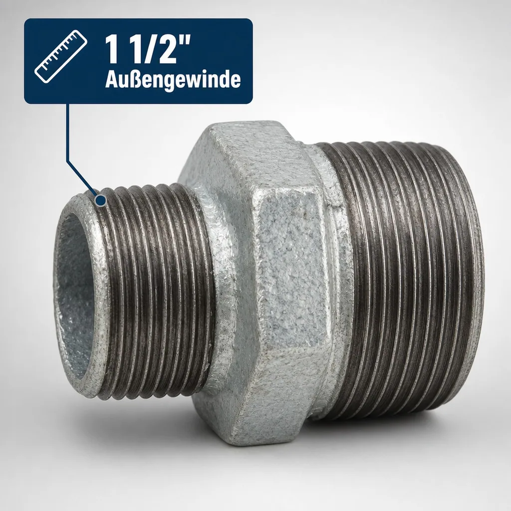 Gewindefitting Temperguss Reduziernippel 2" AG x 1 1/2" AG
