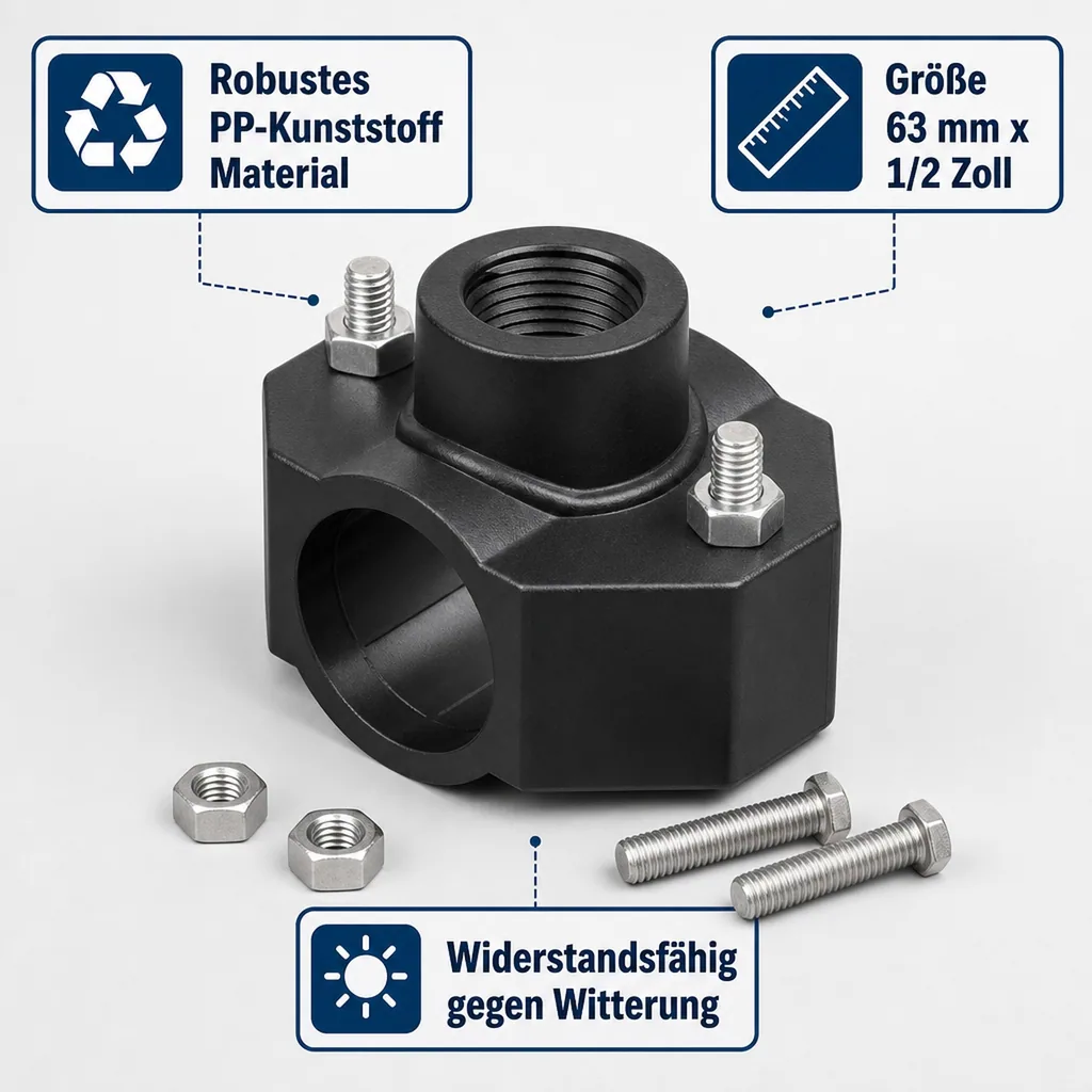 Anbohrschelle, PP 63mm, 1/2 Zoll, Wasserleitung