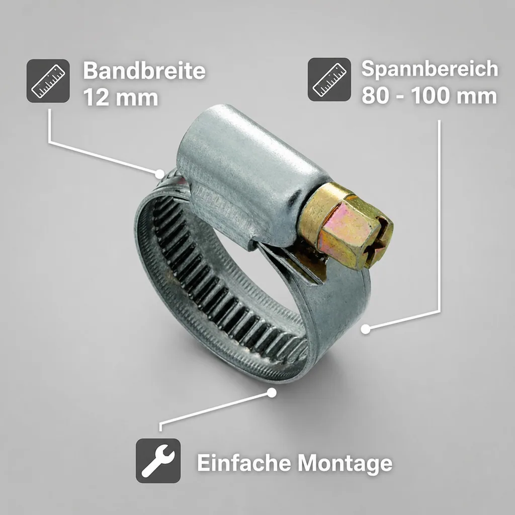 Schlauchschellen Edelstahl W4, 12mm, 80-100mm, DIN 3017