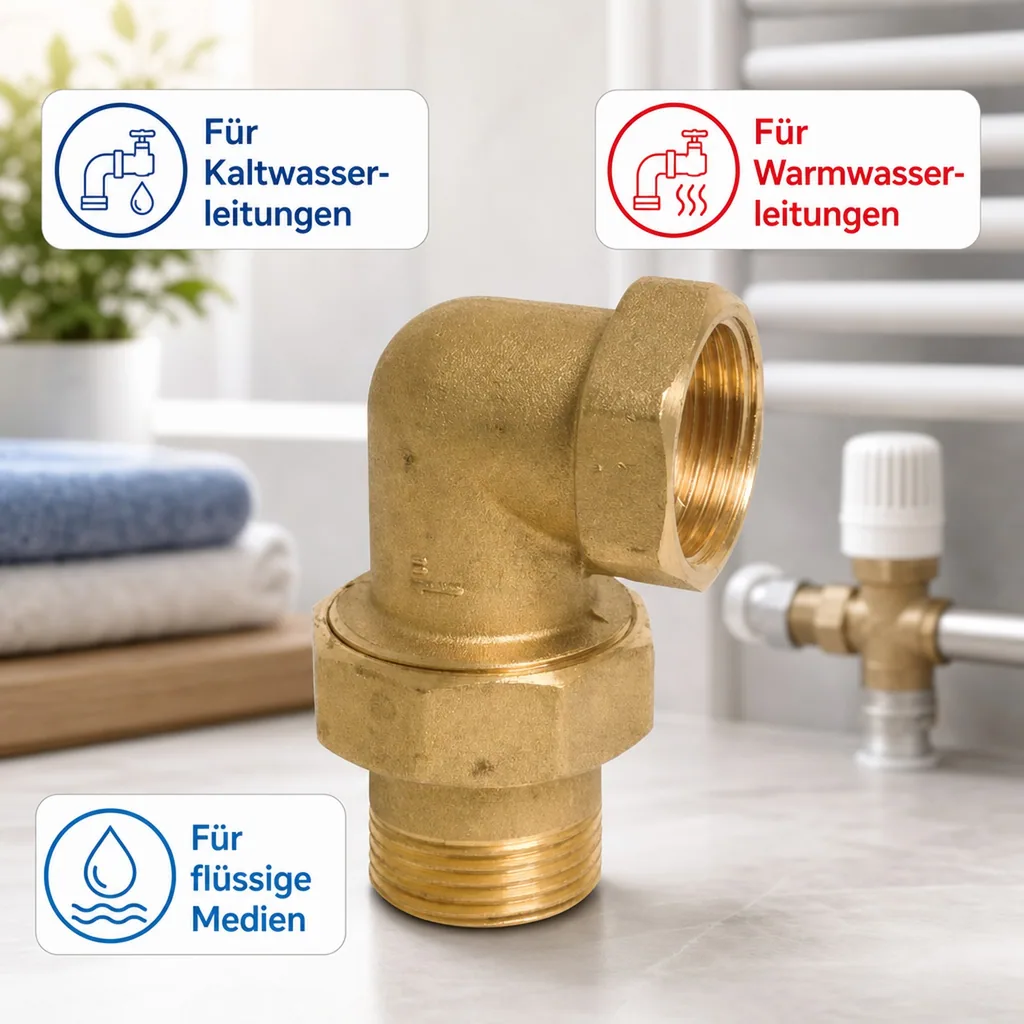 Gewindefitting Messing Radiator Winkelstück 90° 1" IG x 1" AG Typ Konischdichtend