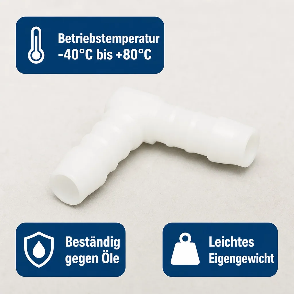 Schlauchverbinder 5mm, Kunststoffwinkel, 90 Grad Verbinder