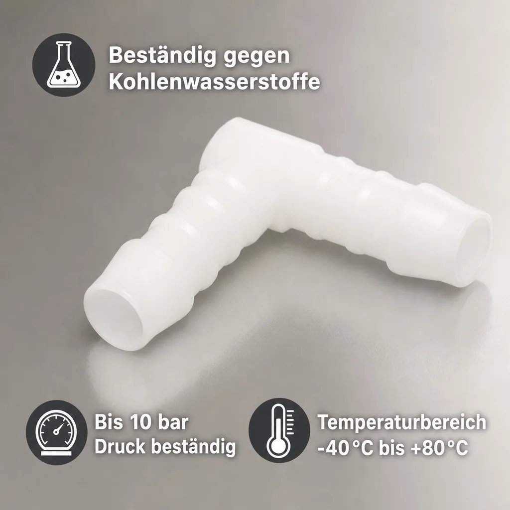 Schlauchverbinder 10mm, Kunststoff, Winkel 90 Grad