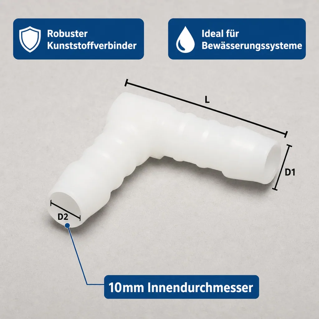 Schlauchverbinder 10mm, Kunststoff, Winkel 90 Grad