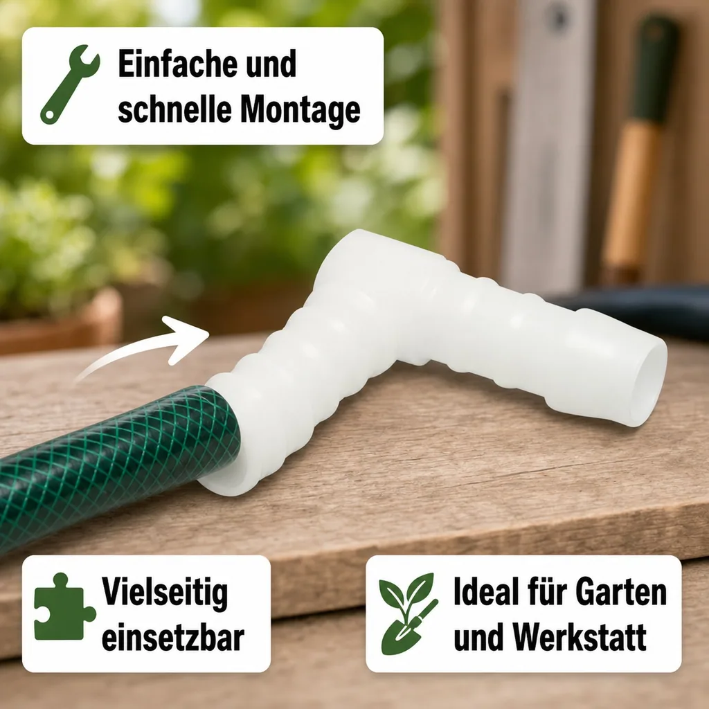 Schlauchverbinder 12mm, Winkel 90°, Kunststoff, Schlauchkupplung