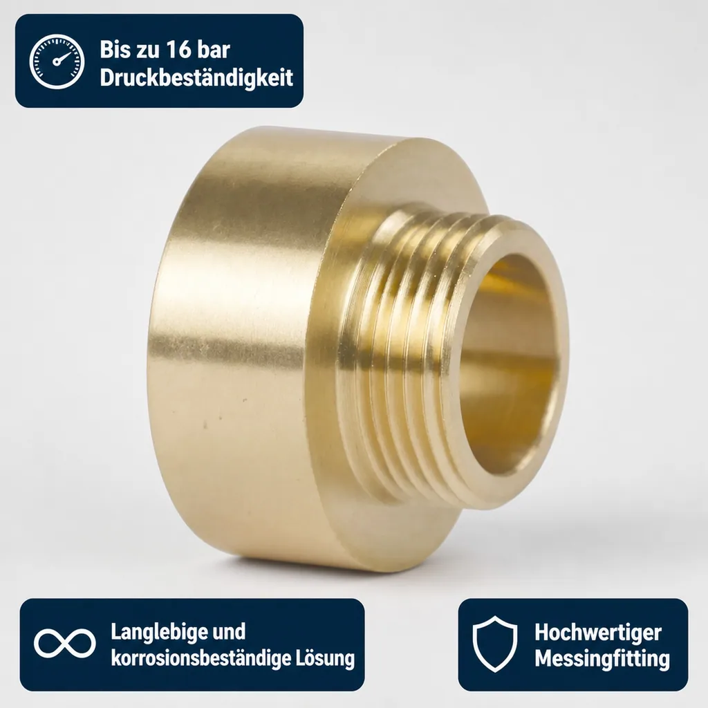 Messingfitting, Gewindefitting, Doppelnippel IG AG, 3/4 x 3/8 Zoll