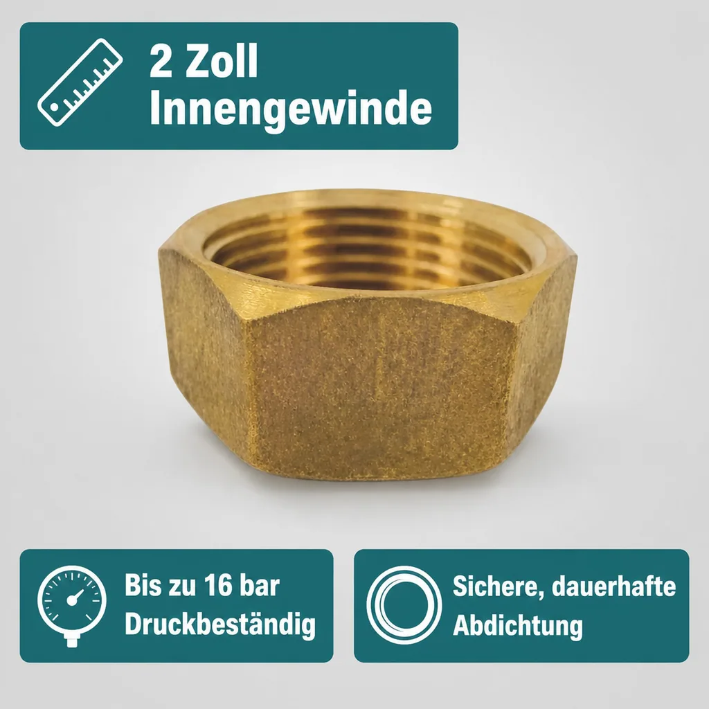 Gewindefitting Messing, 2" IG Kappe, Rohrverschraubung