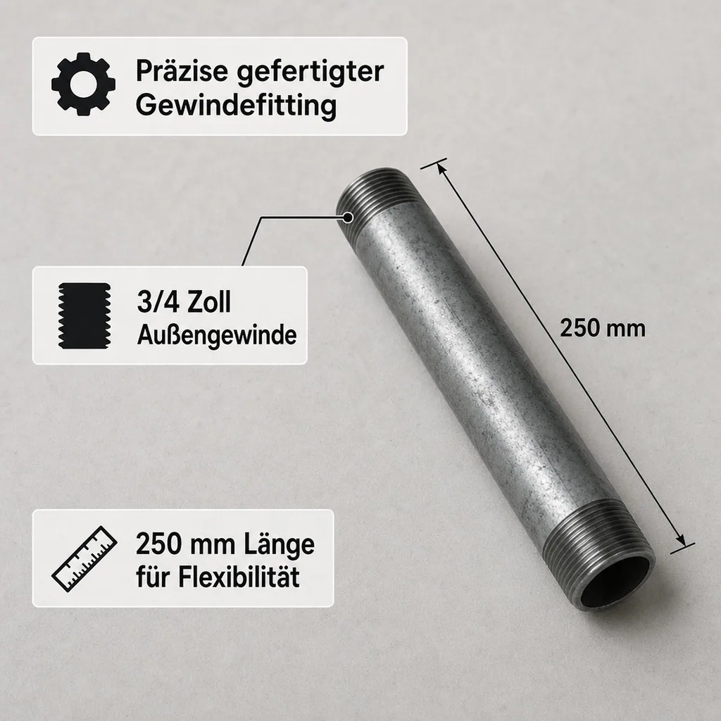 Rohrnippel verzinkt, Gewindefitting 3/4 Zoll, Stahl verzinkt 250mm