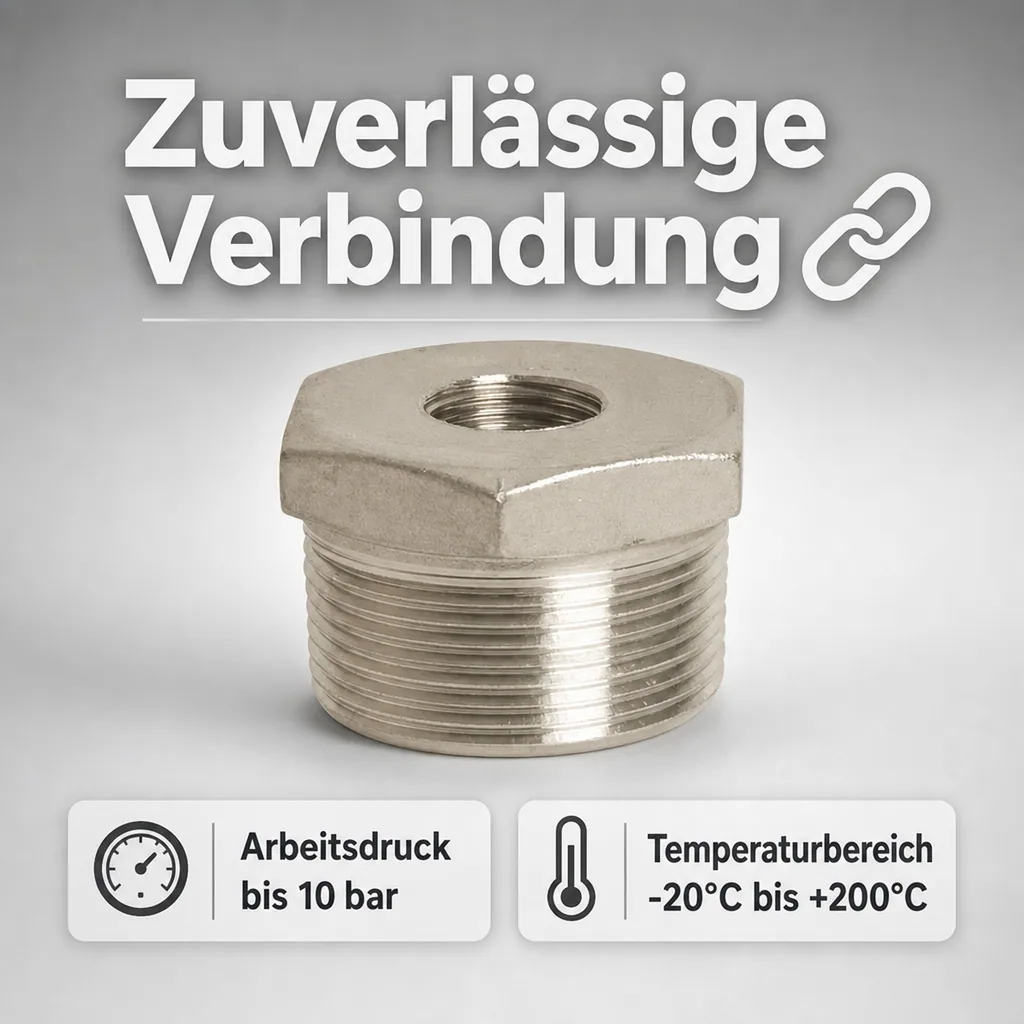 Edelstahl Reduzierstück, Gewindefitting Edelstahl, 1" AG x 3/4" IG, V4A, Reduzierverbinder