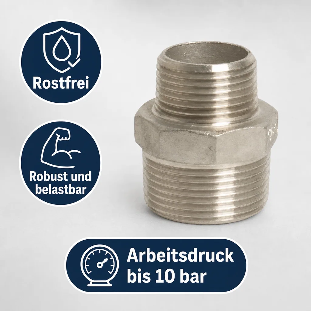 Edelstahl Reduziernippel, Gewindefitting Edelstahl, 1 1/4" AG x 1" AG