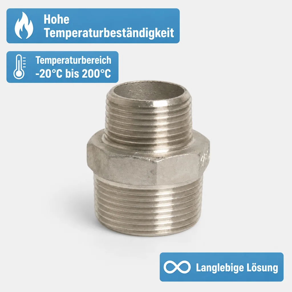 Edelstahl Reduziernippel, Gewindefitting Edelstahl, 1 1/4" AG x 1" AG