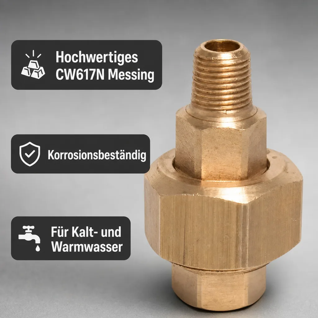 Messing Verschraubung 1 Zoll, Gewindefitting, 1" IG x 1" AG, Konisch Dichtend