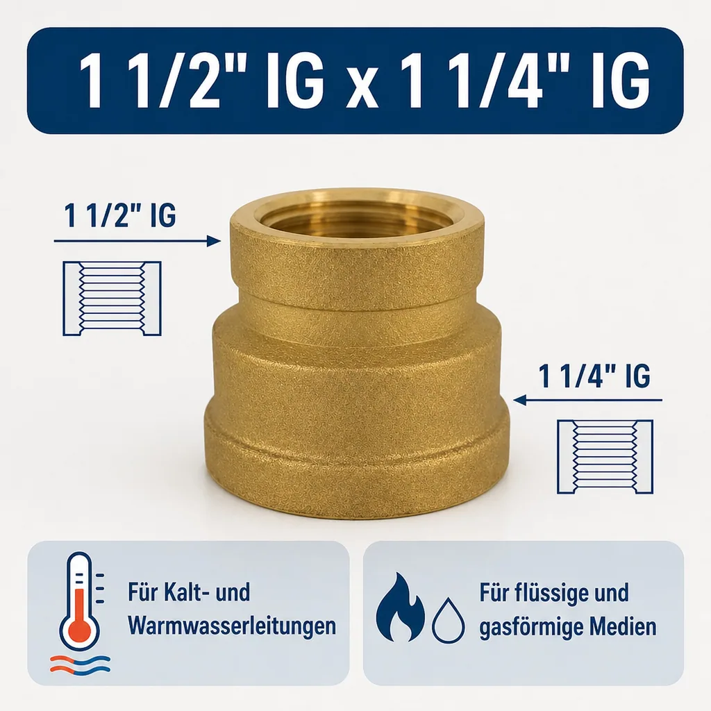 Messing Muffe reduziert, Gewindefitting, 1 1/2" IG x 1 1/4" IG
