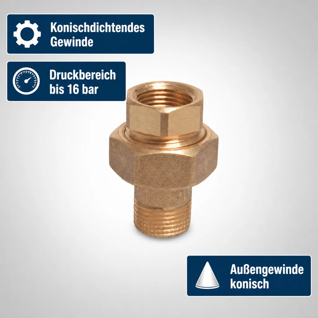 Gewindefitting Messing Radiator Kupplung 3/4" IG x 3/4" AG Typ Konischdichtend