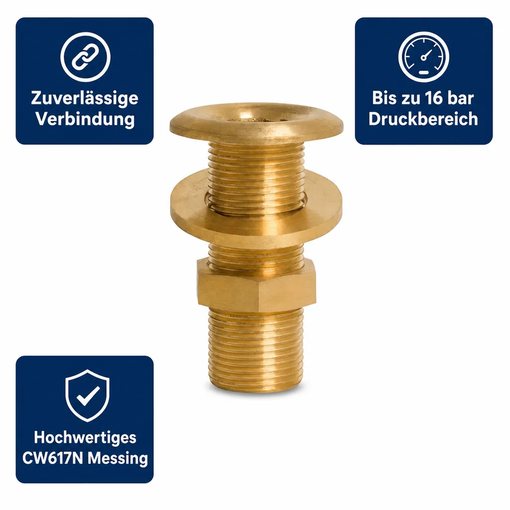 Messingfitting, Gewindefitting, Durchgangsverschraubung 3/8" AG, Sanitär, Heizung