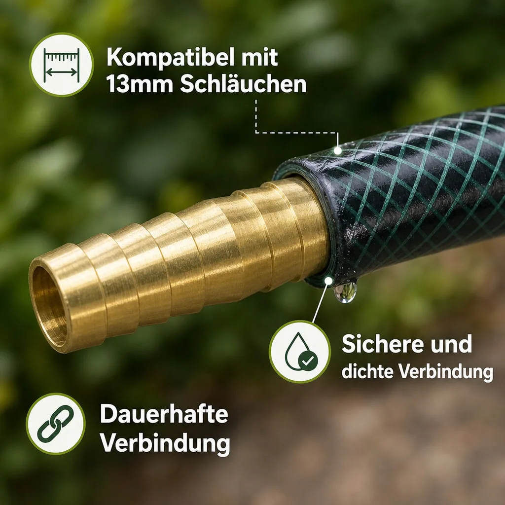 Messing Schlauchverbinder 1/2 Zoll, Doppelte Tülle 13mm, Schlauchreparatur