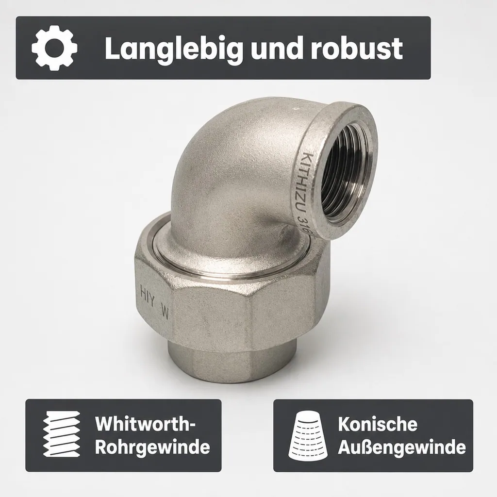 Gewindefitting Edelstahl Winkelverschraubung 90° 1/2" IG Typ konisch