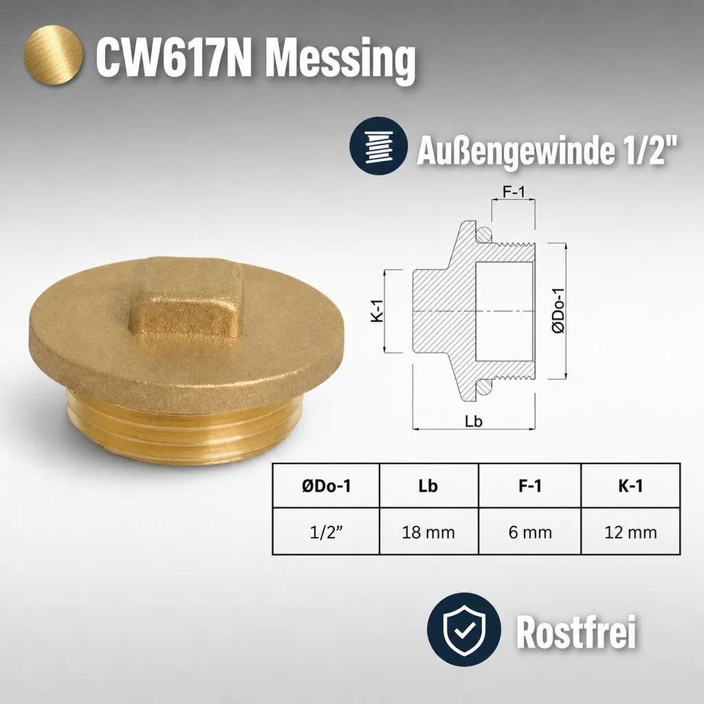 Gewindefitting Messing Stopfen 1/2" AG