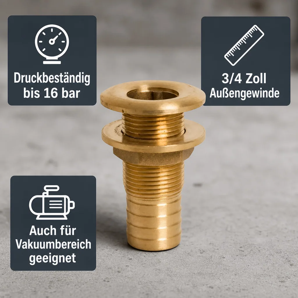 Gewindefitting Messing Durchführung 24 mm Schlauchtülle x 3/4" AG