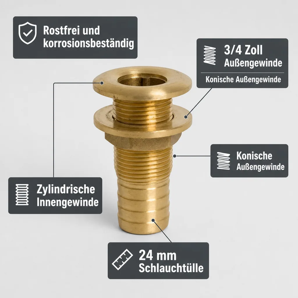 Gewindefitting Messing Durchführung 24 mm Schlauchtülle x 3/4" AG