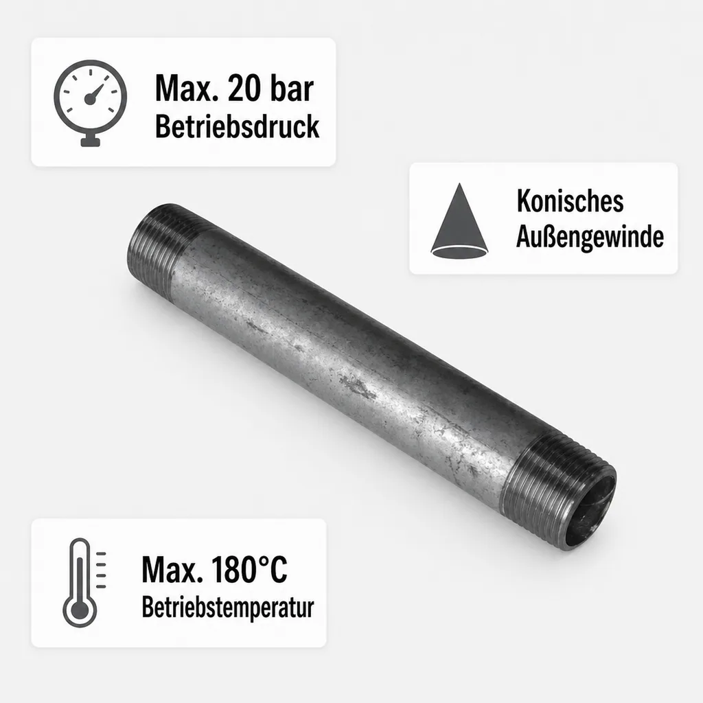Gewindefitting Rohrnippel verzinkt 1 1/4" AG x 1 1/4" AG 100 mm