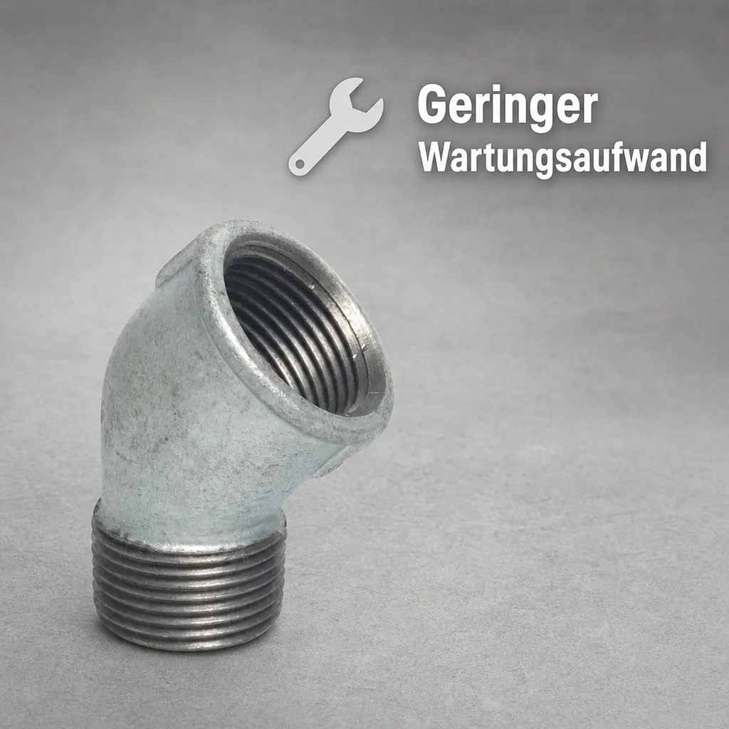Gewindefitting, Temperguss Winkel 45°, 2 Zoll IG x 2 Zoll AG, verzinkt