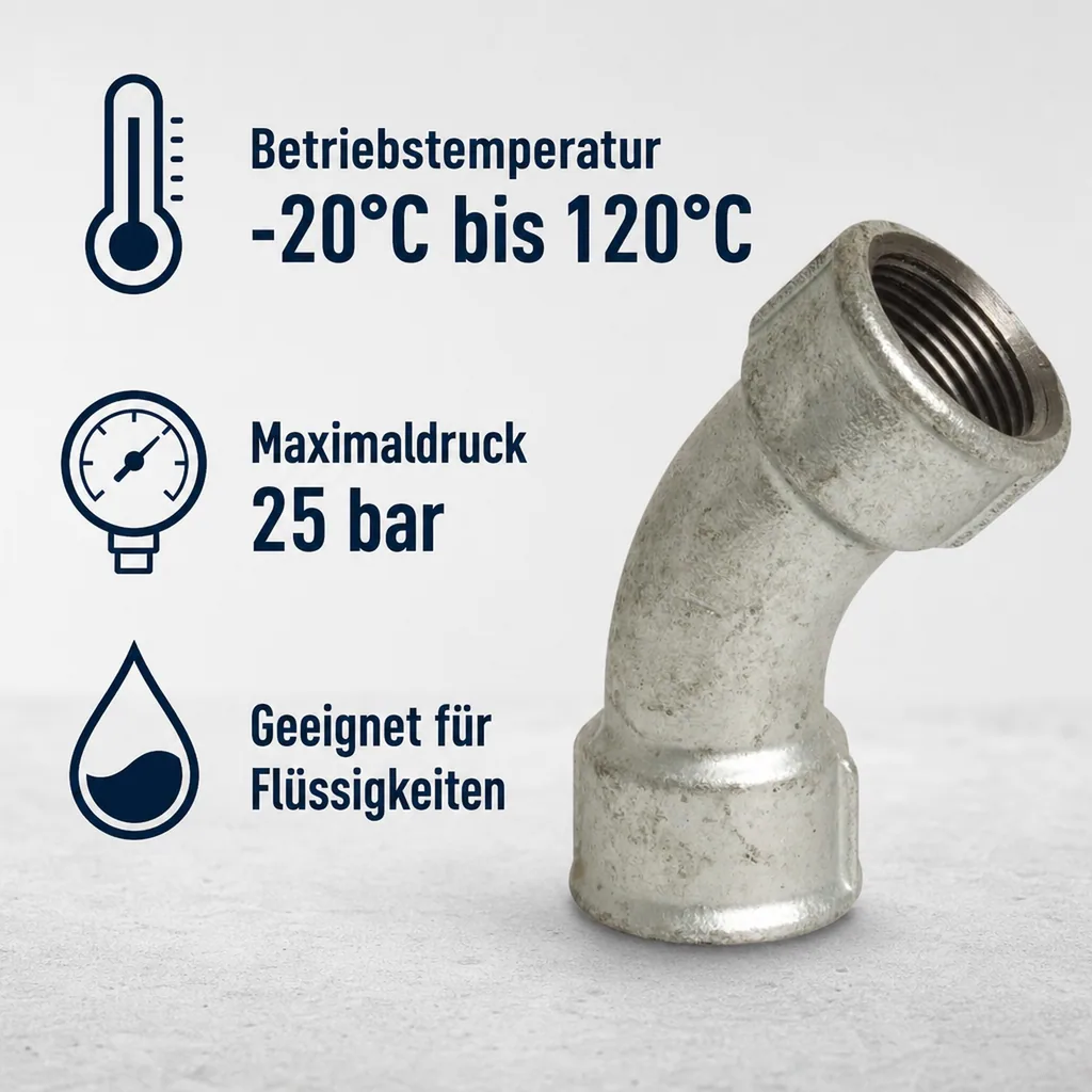 Gewindefitting Temperguss Bogen 45° 1 1/4" IG x 1 1/4" IG