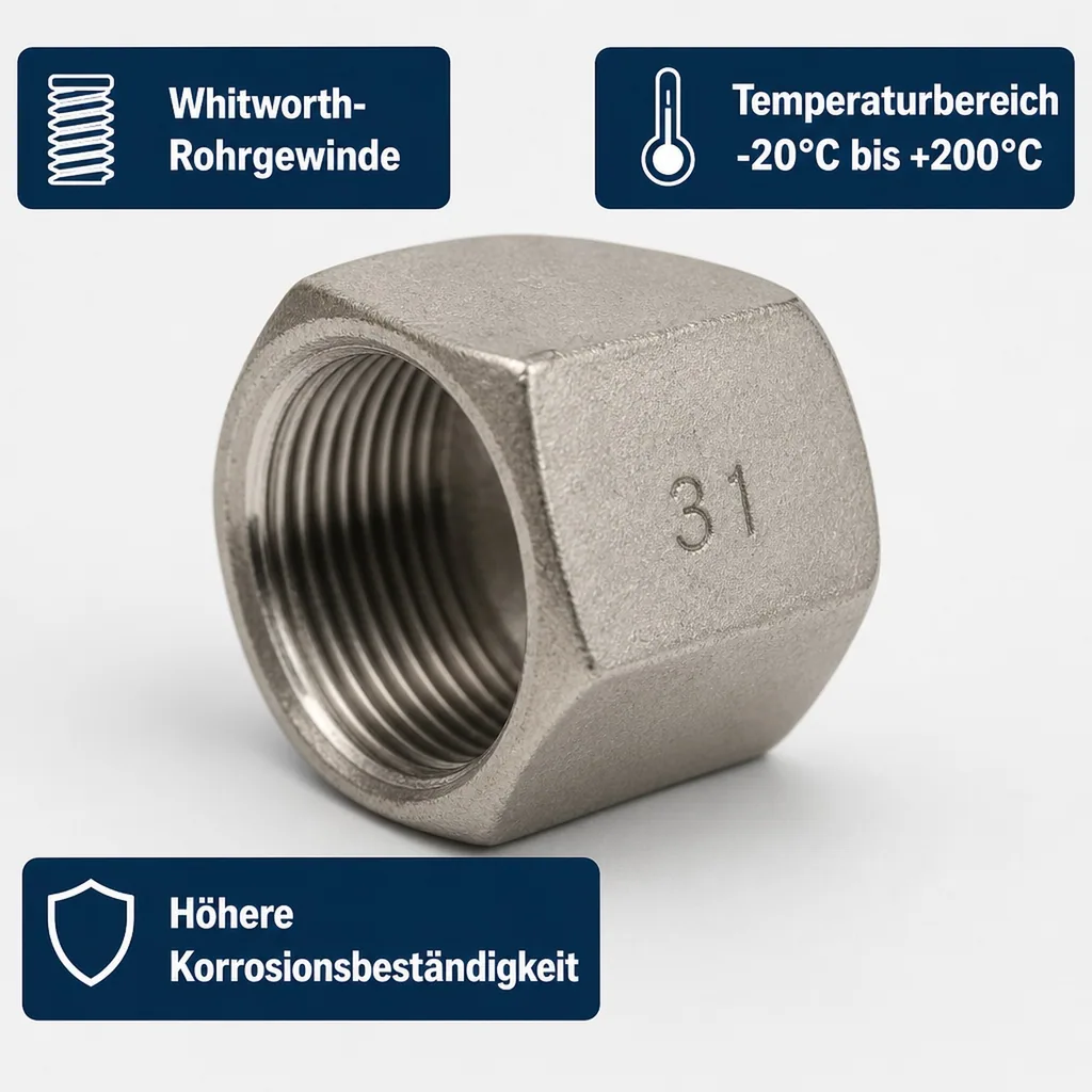 Gewindefitting Edelstahl, Edelstahl Kappe 2 Zoll, Innengewinde